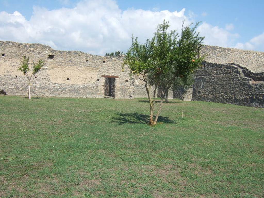 I.16.2 Pompeii. September 2005. Looking north-east across garden, to rear wall of house.