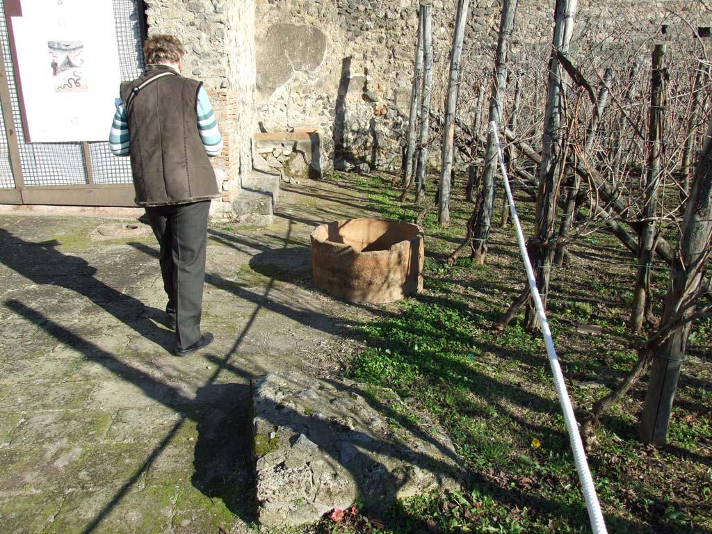 I.20.1 Pompeii. December 2006. Looking east past broken dolium, towards north-east corner with altar.