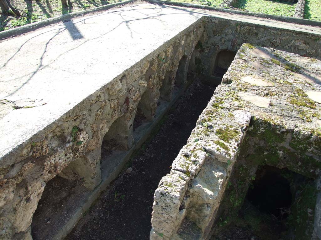 I.20.1 Pompeii. December 2006. South side of triclinium with niches for storage.