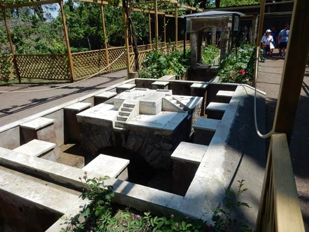 II.2.2 Pompeii. May 2016. Room “l”, garden. Looking south along west side of pool and fountain. 
Photo courtesy of Buzz Ferebee.

