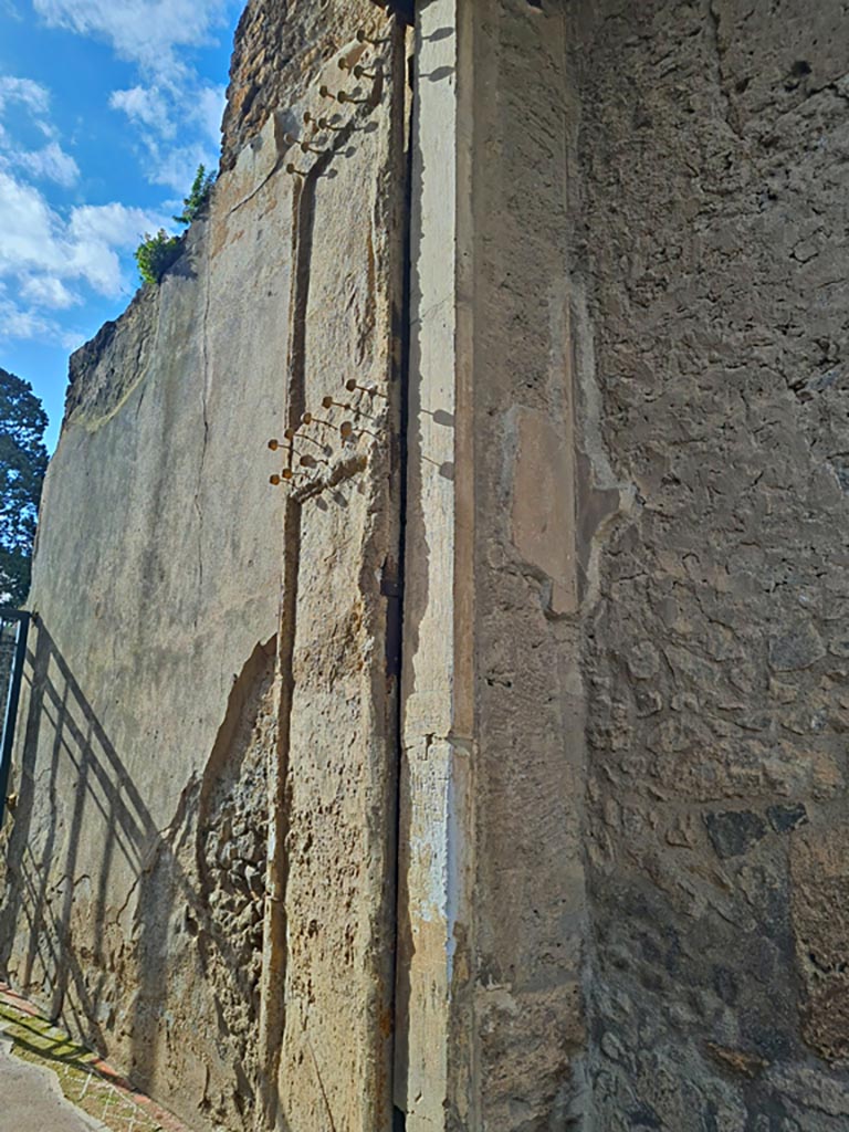 II.2.2 Pompeii. May 2016. Detail from plaster cast of doorway shutter on east side. 
The shutter was decorated with protruding studs of bronze and iron. Photo courtesy of Buzz Ferebee.
