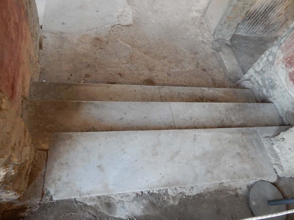 II.4.10 Pompeii. June 2019. Steps down from west portico of II.4.6. Photo courtesy of Buzz Ferebee.