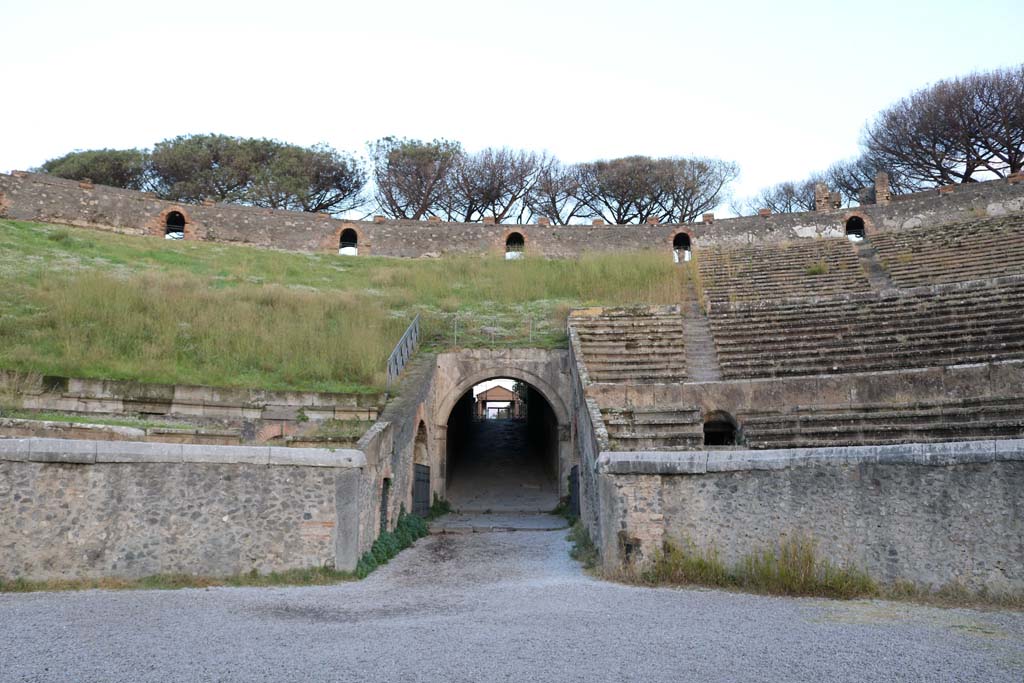 II.6 Pompeii. December 2018. Looking north towards north entrance corridor, from arena. Photo courtesy of Aude Durand.