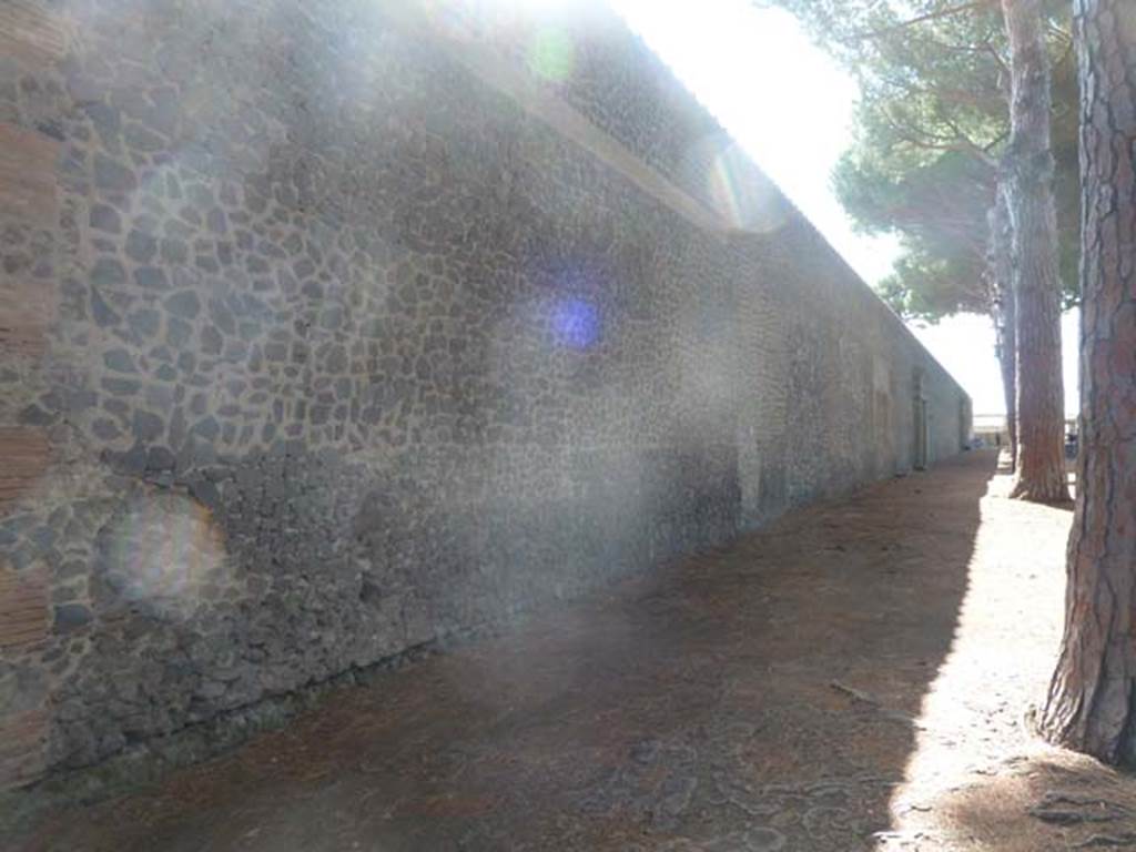 II.7.5 Pompeii. September 2015. Looking west along the exterior north wall, towards II.7.6 and II.7.7.