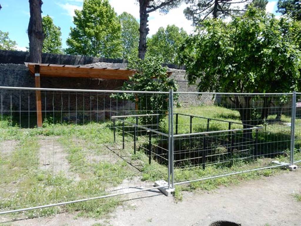 II.9.4, Pompeii. May 2018. Looking east across garden past pool towards triclinium. Photo courtesy of Buzz Ferebee. 