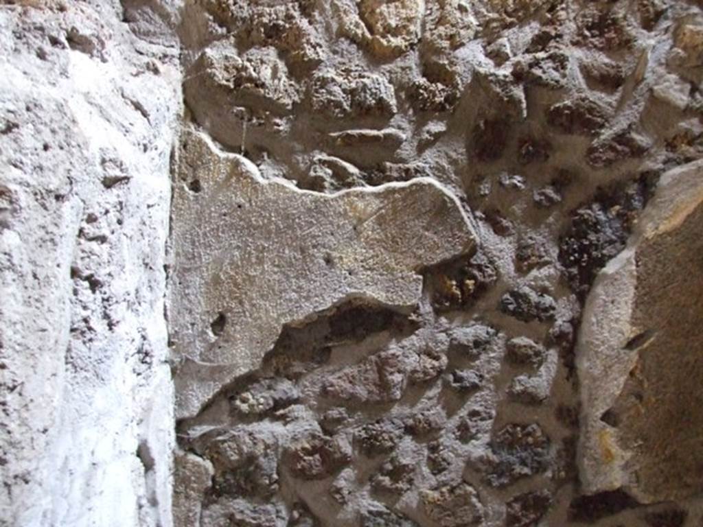 III.2.1 Pompeii. March 2009. Room 11, remaining plaster above latrine.