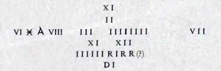 III.4.1 Pompeii. 1927. Graffiti records found in the middle of the east wall of the room on the north side of workshop and with which it was linked.
See Notizie degli Scavi di Antichit, 1927, (p. 99)
