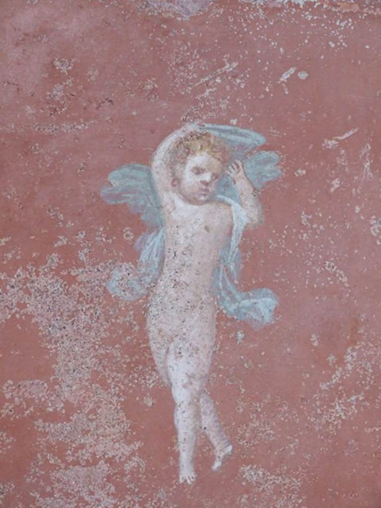 III.4.b Pompeii. March 2009. Room 4, north wall of exedra with painting of floating cupid.