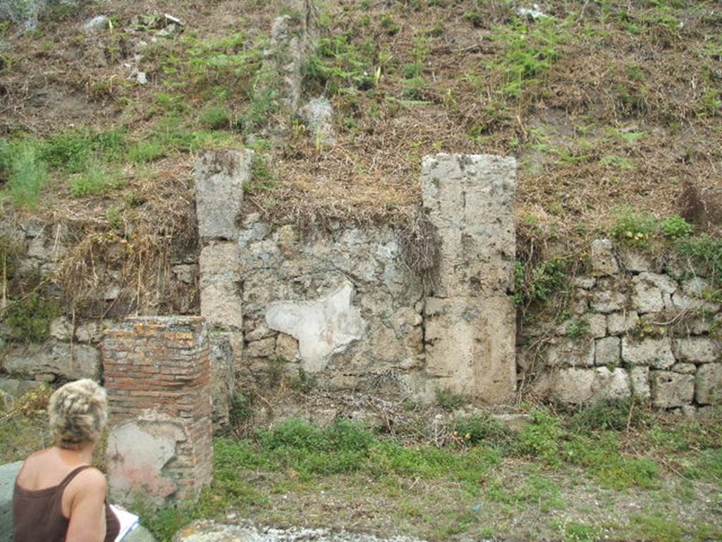 IV.2.a Pompeii. May 2005.  Remains of painted plaster on west side of entrance.