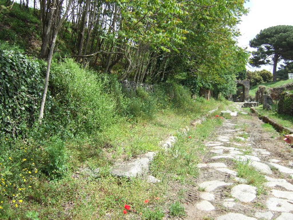 Via Nola, Pompeii,  May 2006.  Looking east from IV.4.a.  