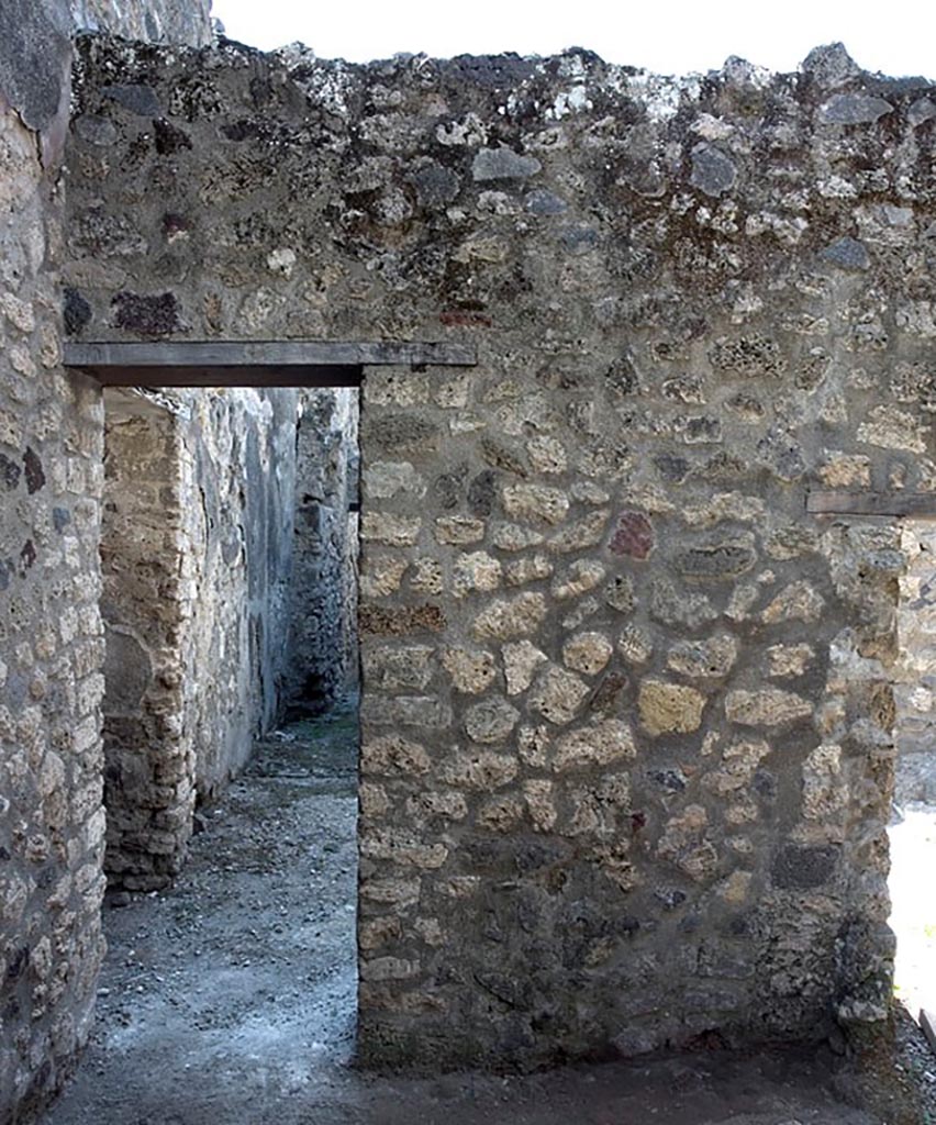 V.1.11 Pompeii. c.2005-7?  
Room “t”, kitchen, doorway in west wall. Photo by Hans Thorwid.
Photo courtesy of The Swedish Pompeii Project.
