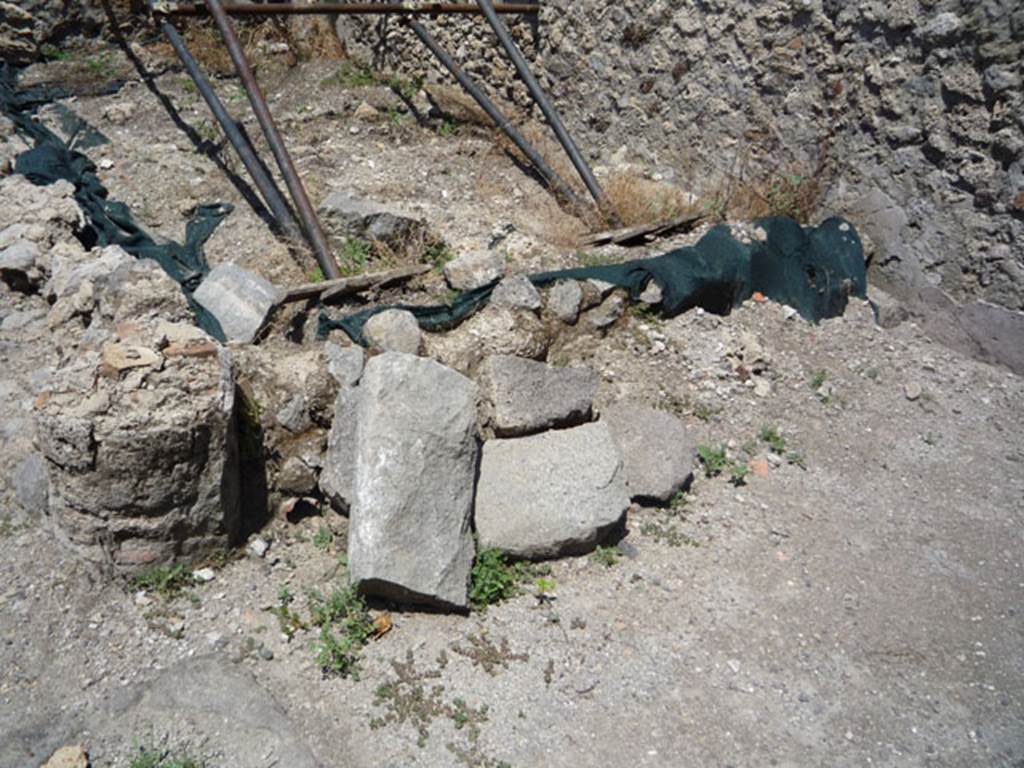 V.1.15 Pompeii. July 2008. South side of garden area. Photo courtesy of Jared Benton.
According to Jashemski, quoting Mau, at the base of the small wall was a gutter, which on the south was bordered on the garden side by a much lower gutter, and by a third one, difficult to understand, which widened towards the west.
See Mau, in BdI (1877) p.132-133.
See Jashemski, W. F., 1993. The Gardens of Pompeii, Volume II: Appendices. New York: Caratzas. (p.108)
