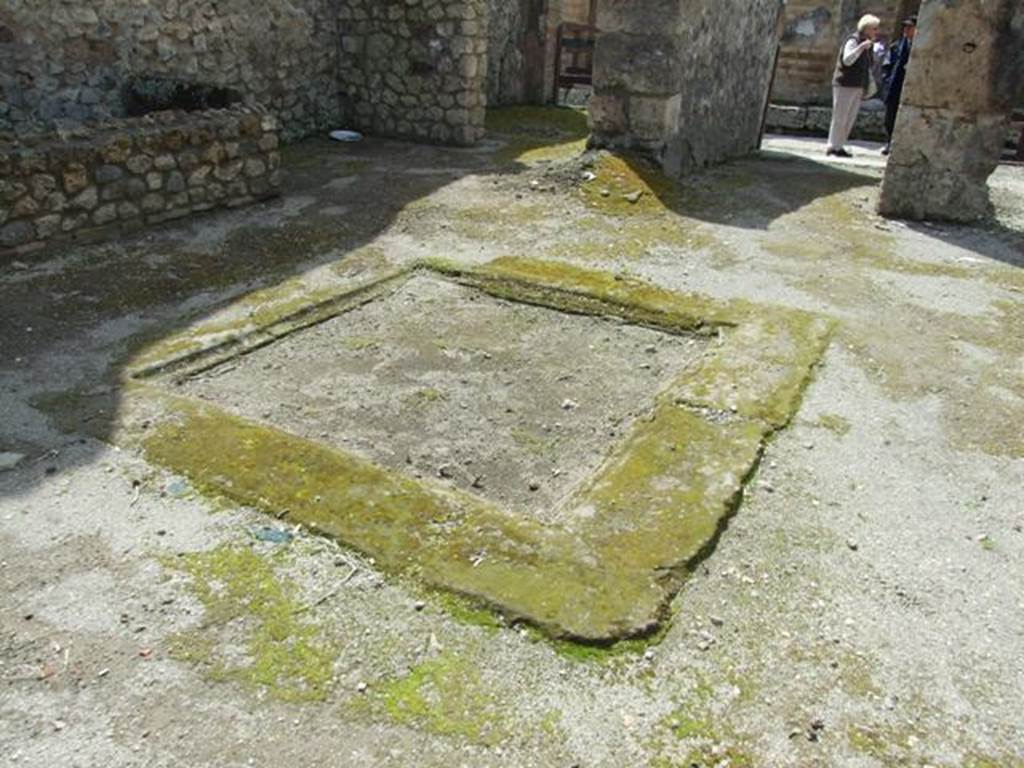 V.1.15 Pompeii. April 2009. Impluvium in Atrium.  Looking west towards entrance.