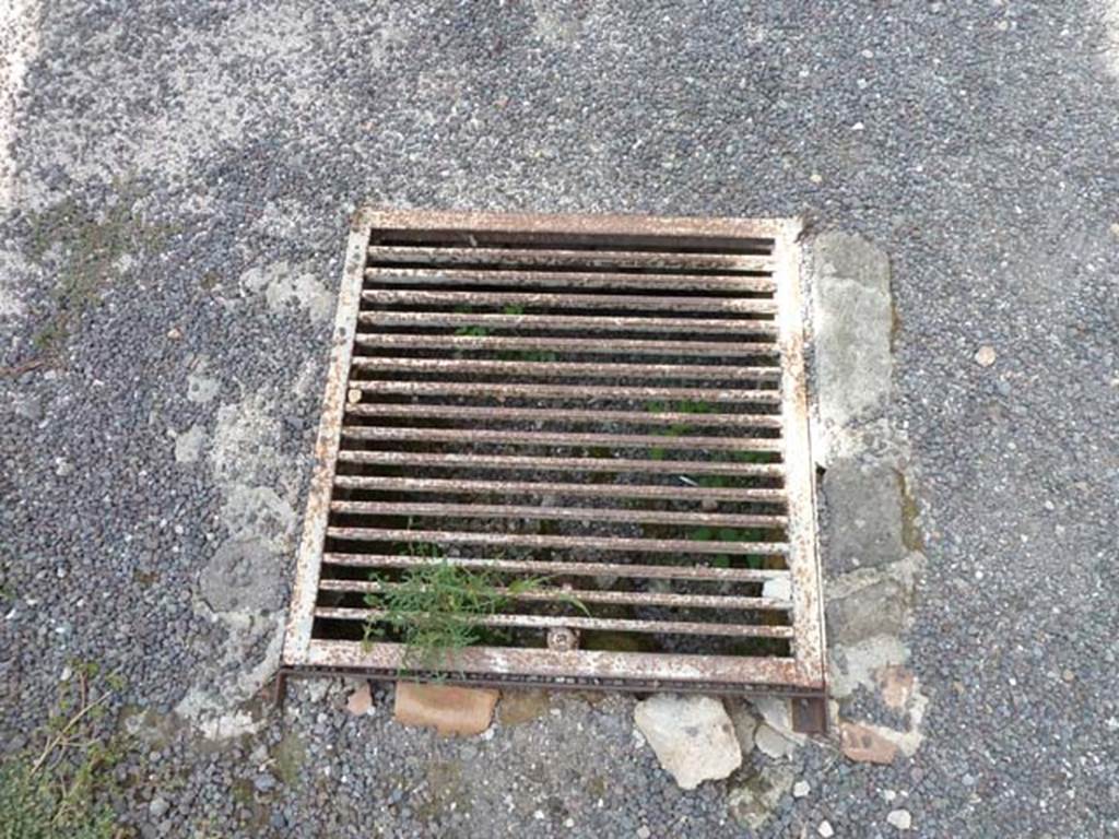 V.2.1 Pompeii. September 2015. Detail of drain in entrance room floor.