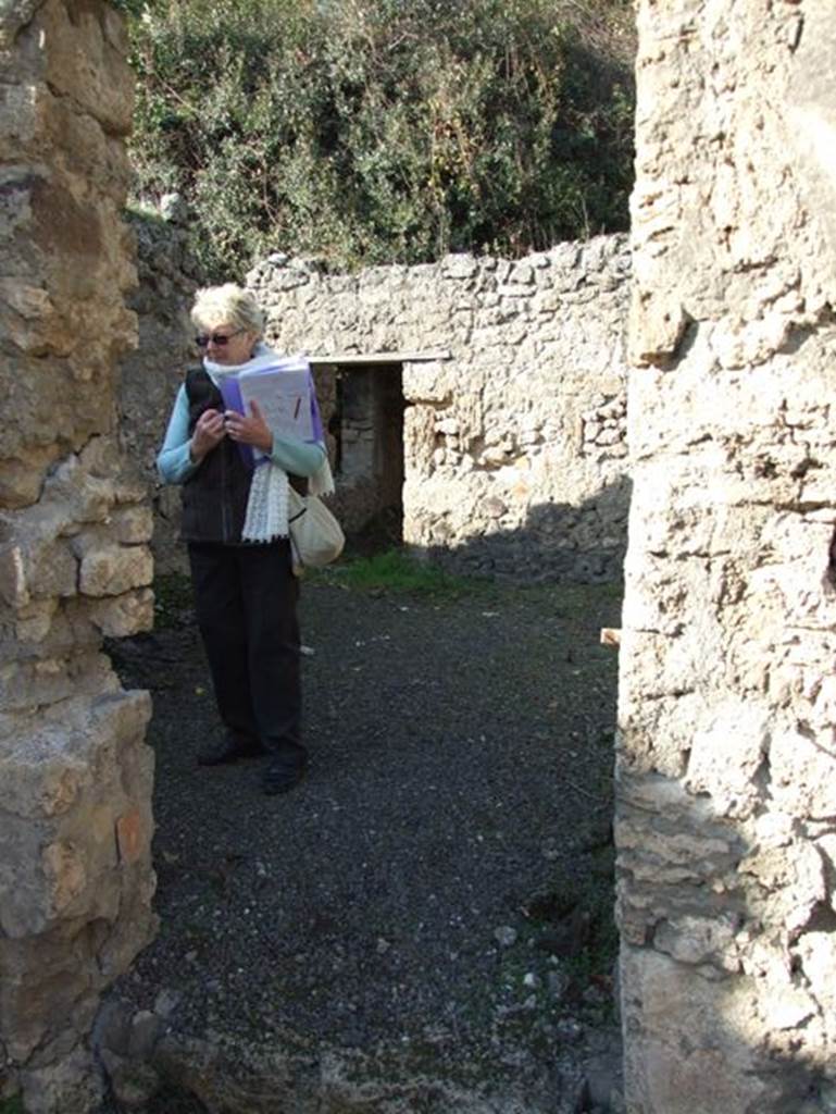 V.2.19 Pompeii. December 2007. Looking through linking doorway in north wall of rear room, looking north to light-yard of V.2.20.  
