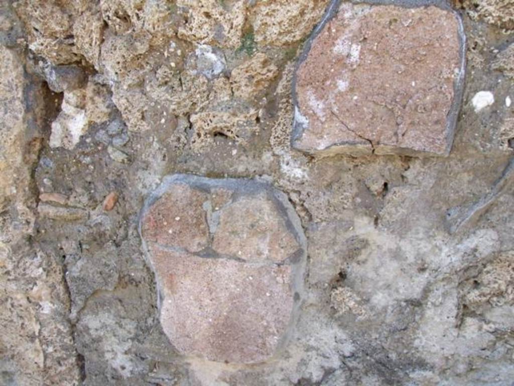 V.3.7 Pompeii.  March 2009. Vestibule. Remains of painted plaster in west wall.