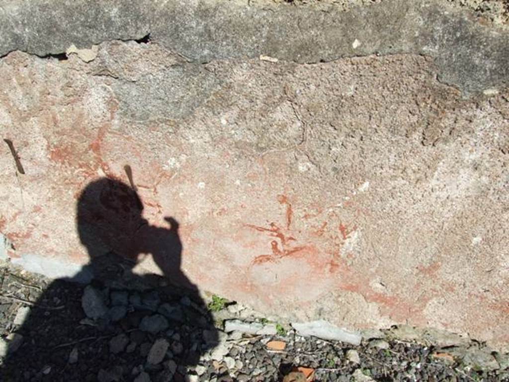 V.3.7 Pompeii. March 2009. East wall of atrium, painted plaster. Chariots?