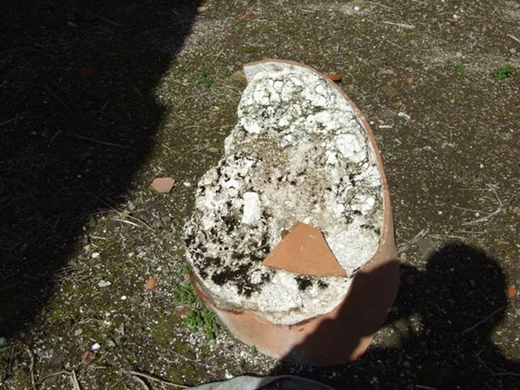 V.4.3 Pompeii.  March 2009.  Remains of terracotta pot, filled with lapilli.