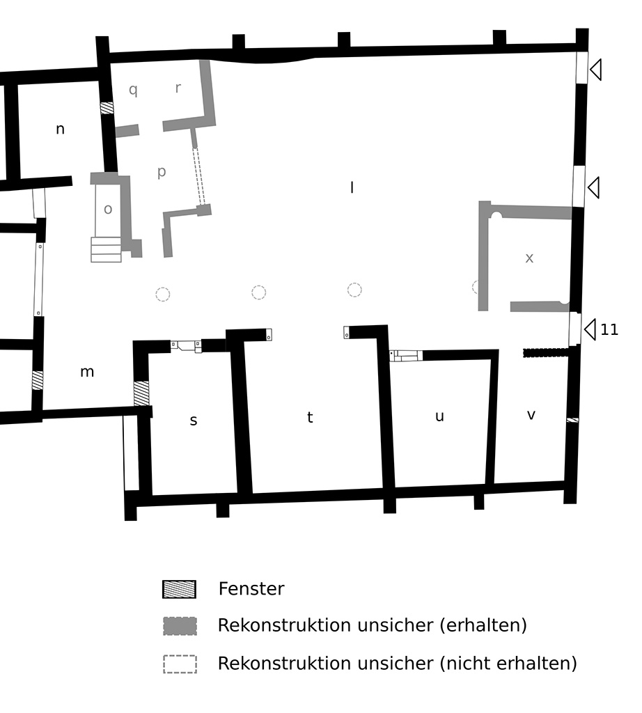 V.4.a Pompeii. Plan showing rooms in the garden part of the house.
Plan courtesy of Annette Haug.
The plan link at the top of this page will show the full plan of the house and garden.
