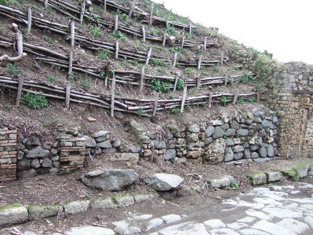 V.6.3 Pompeii, on left. December 2005. Looking east to unexcavated doorways. V.6.2, can be seen, on right.



