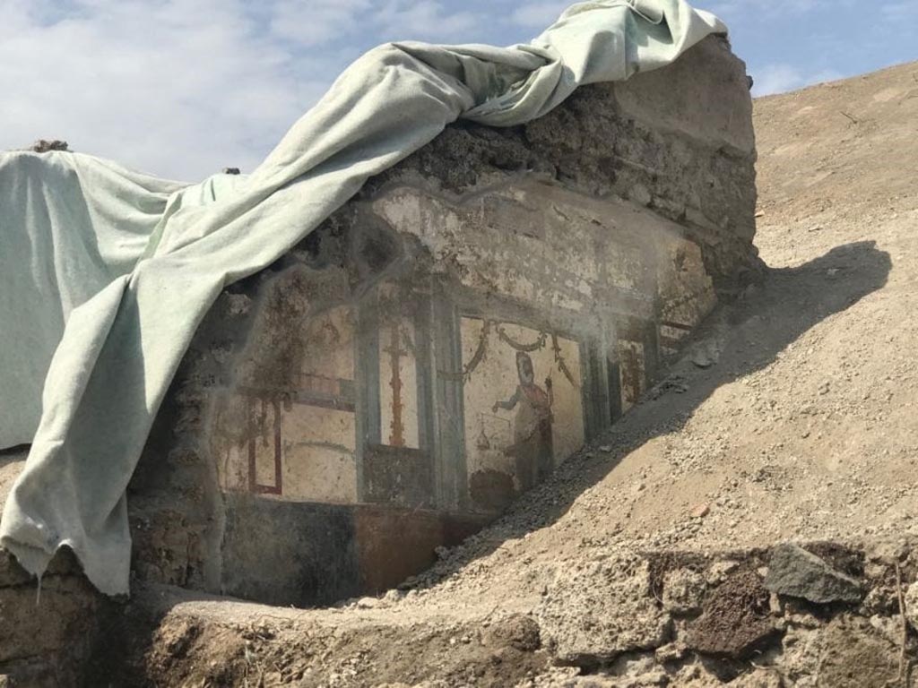 V.6.12 Pompeii. August 2018. Detail of north wall of fauces during excavation.

Particolare della parete nord di fauces durante lo scavo.

Photograph © Parco Archeologico di Pompei.
