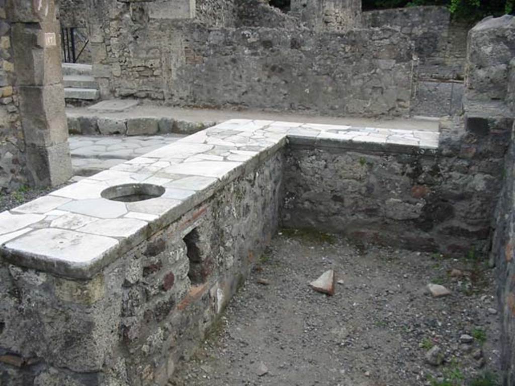 VI.1.17 Pompeii. May 2003. Looking west to rear of counter. Photo courtesy of Nicolas Monteix.