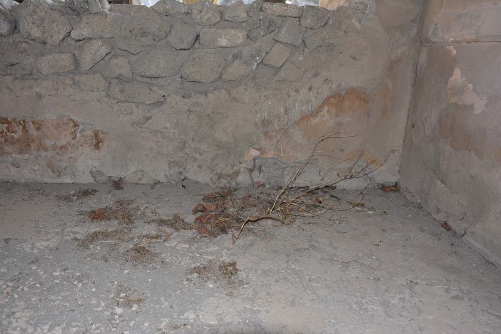 VI.2.4 Pompeii. March 2019. Flooring in south-east corner of tablinum, and small area of remaining wall decoration.
Foto Annette Haug, ERC Grant 681269 DÉCOR.

