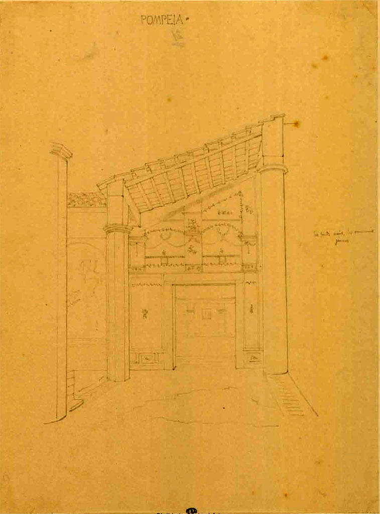 VI.2.4 Pompeii. Between 1823 and 1828, sketch by F. Duban.
Looking south across west portico towards doorway to diaeta/cubiculum on south wall in south-west corner of garden apartment. 
See Duban F. Album de dessins d'architecture effectués par Félix Duban pendant son pensionnat à la Villa Medicis, entre 1823 et 1828: Tome 2, Pompéi, pl. 29.
INHA Identifiant numérique NUM PC 40425 (2)
https://bibliotheque-numerique.inha.fr/idurl/1/7157  « Licence Ouverte / Open Licence » Etalab
