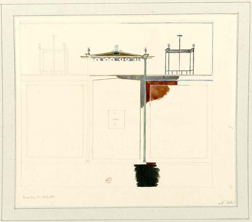 VI.2.4 Pompeii. Room 28, south wall of room with small entrance in the east wall from the rear portico,
Sketch by P.A. Poirot. July 1826?
See Poirot, P. A., 1826. Carnets de dessins de Pierre-Achille Poirot. Tome 2 : Pompeia, pl. 78.
See Book on INHA  Document placé sous « Licence Ouverte / Open Licence » Etalab 
