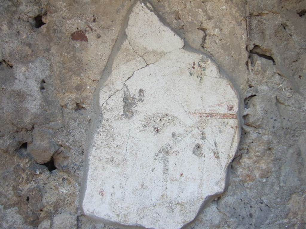 VI.2.12 Pompeii. September 2005. Room 3, room to south of fauces. South wall. Remains of painted plaster.