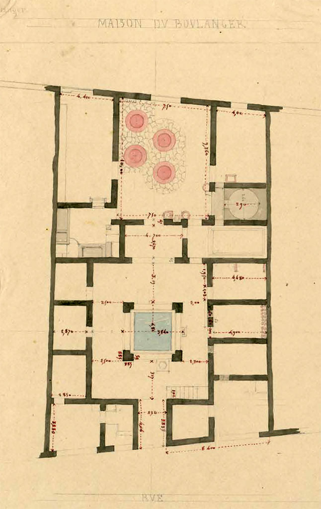 VI.3.3 Pompeii. July 1826. Sketch by P.A. Poirot of the plan of the Maison du Boulanger. 
See Poirot, P. A., 1826. Carnets de dessins de Pierre-Achille Poirot. Tome 2 : Pompeia, pl. 18.
See Book on INHA  Document placé sous « Licence Ouverte / Open Licence » Etalab 
