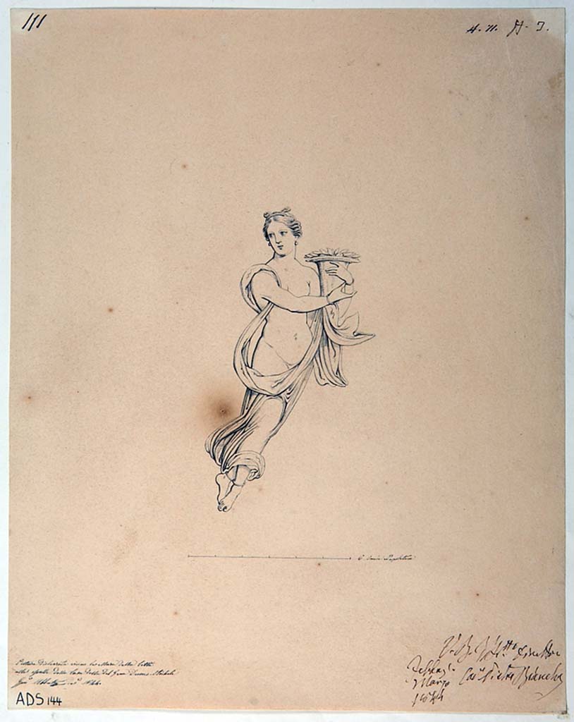 VI.5.3 Pompeii. Drawing by Giuseppe Abbate, 1844, floating figure, see no.1917 as described by Helbig. 
Now in Naples Archaeological Museum. Inventory number ADS 144.
Photo  ICCD. http://www.catalogo.beniculturali.it
Utilizzabili alle condizioni della licenza Attribuzione - Non commerciale - Condividi allo stesso modo 2.5 Italia (CC BY-NC-SA 2.5 IT)
