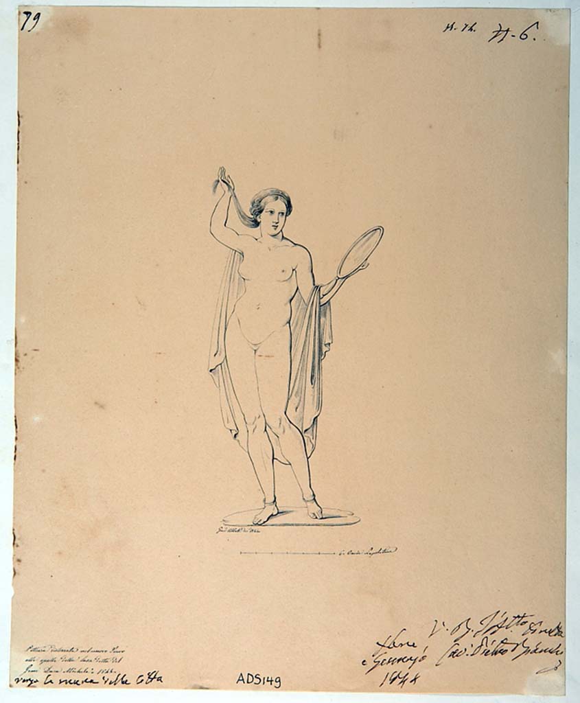 VI.5.3 Pompeii. Drawing by Giuseppe Abbate, 1844, of painted panel showing Aphrodite, found in room 1, now disappeared. 
Now in Naples Archaeological Museum. Inventory number ADS 149.
Photo © ICCD. http://www.catalogo.beniculturali.it
Utilizzabili alle condizioni della licenza Attribuzione - Non commerciale - Condividi allo stesso modo 2.5 Italia (CC BY-NC-SA 2.5 IT)
