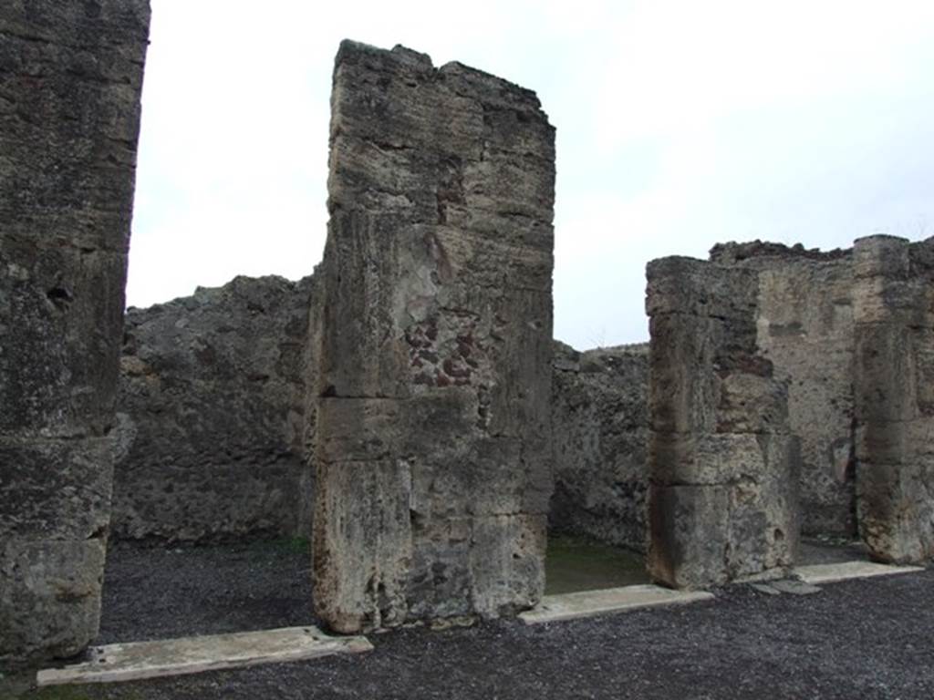 VI.6.1 Pompeii. December 2007. Doorways to rooms 1, 2 and 3, cubicula, on the west side of the atrium.