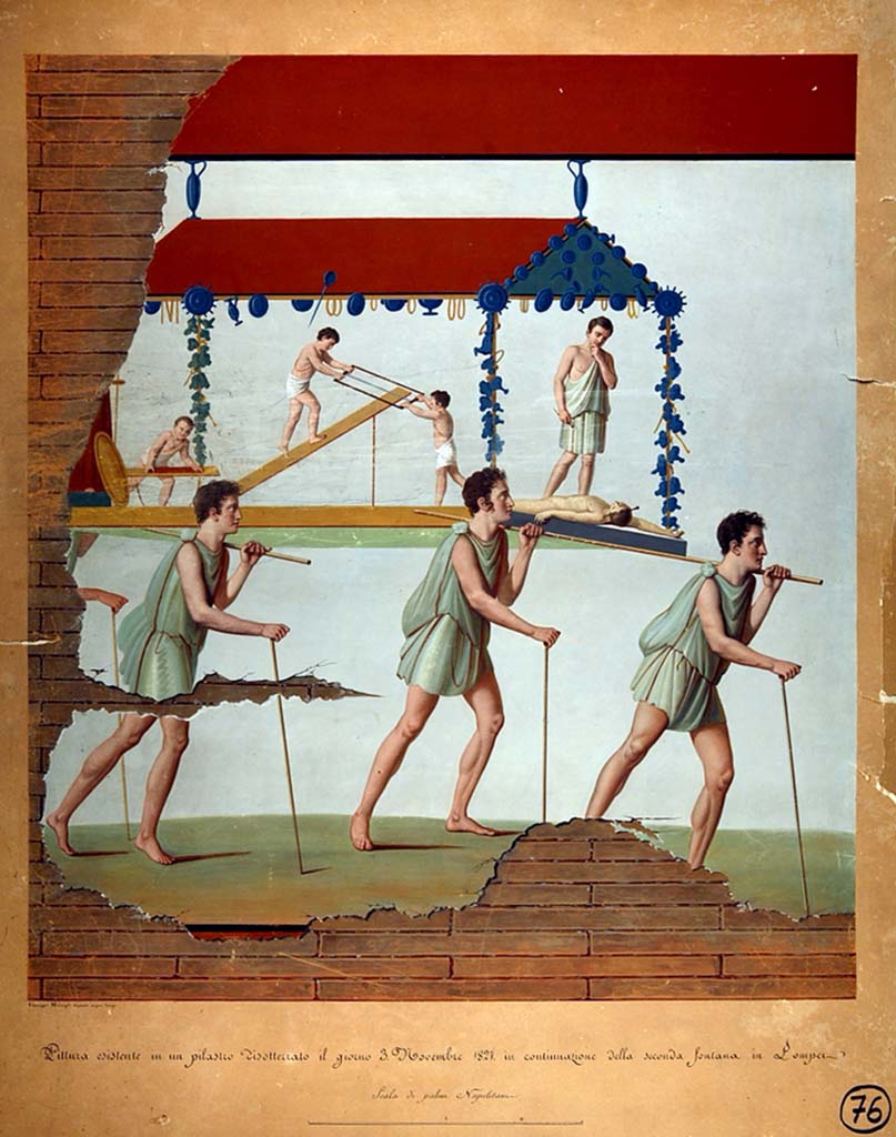 VI.7.9 Pompeii. Painting by Giuseppe Marsigli found on pilaster excavated 3rd November 1827.
Underneath the design, the wall of the pilaster façade has been reproduced. 
Now in Naples Archaeological Museum. Inventory number ADS 173.
Photo © ICCD. https://www.catalogo.beniculturali.it
Utilizzabili alle condizioni della licenza Attribuzione - Non commerciale - Condividi allo stesso modo 2.5 Italia (CC BY-NC-SA 2.5 IT)
