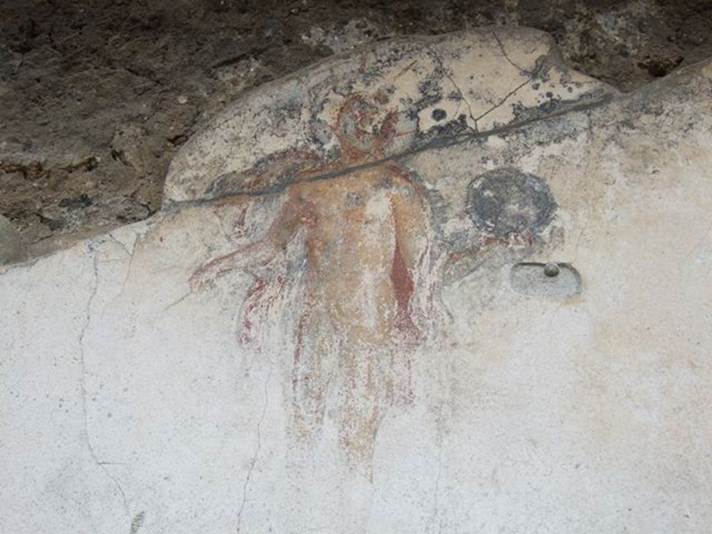 VI.7.23 Pompeii. December 2006. Wall painting from centre of south wall of atrium, with detail of picture of Apollo and his globe.
