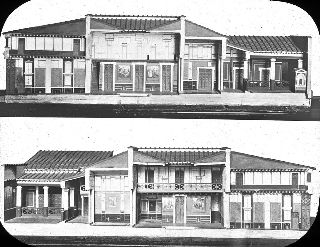 VI.8.3/5 Pompeii. 1895. Lantern slide with cross sections of the house.
Photo courtesy of Brooklyn Museum, Goodyear Collection S03i3125l01.
