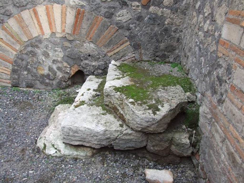 VI.8.11 Pompeii. December 2007. Remains of steps to upper floor in south-east corner of rear room. According to Eschebach, on the right would have been the base of the stairs to the upper floor with three steps remaining
See Eschebach, L., 1993. Gebudeverzeichnis und Stadtplan der antiken Stadt Pompeji. Kln: Bhlau. (p.184)
