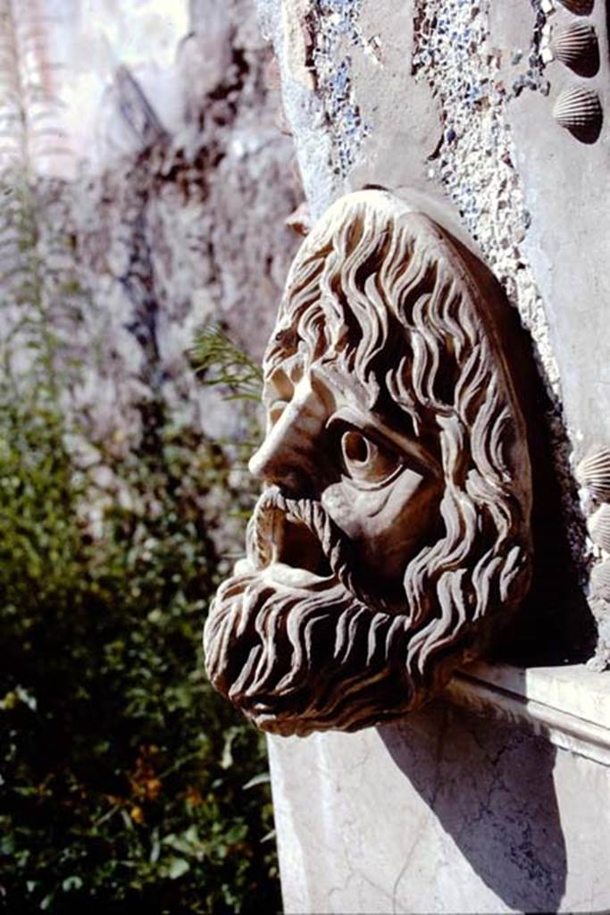 VI.8.22 Pompeii. 1968. Detail of mask on left (or south) of the large fountain. Photo by Stanley A. Jashemski.
Source: The Wilhelmina and Stanley A. Jashemski archive in the University of Maryland Library, Special Collections (See collection page) and made available under the Creative Commons Attribution-Non Commercial License v.4. See Licence and use details.
J68f1255
