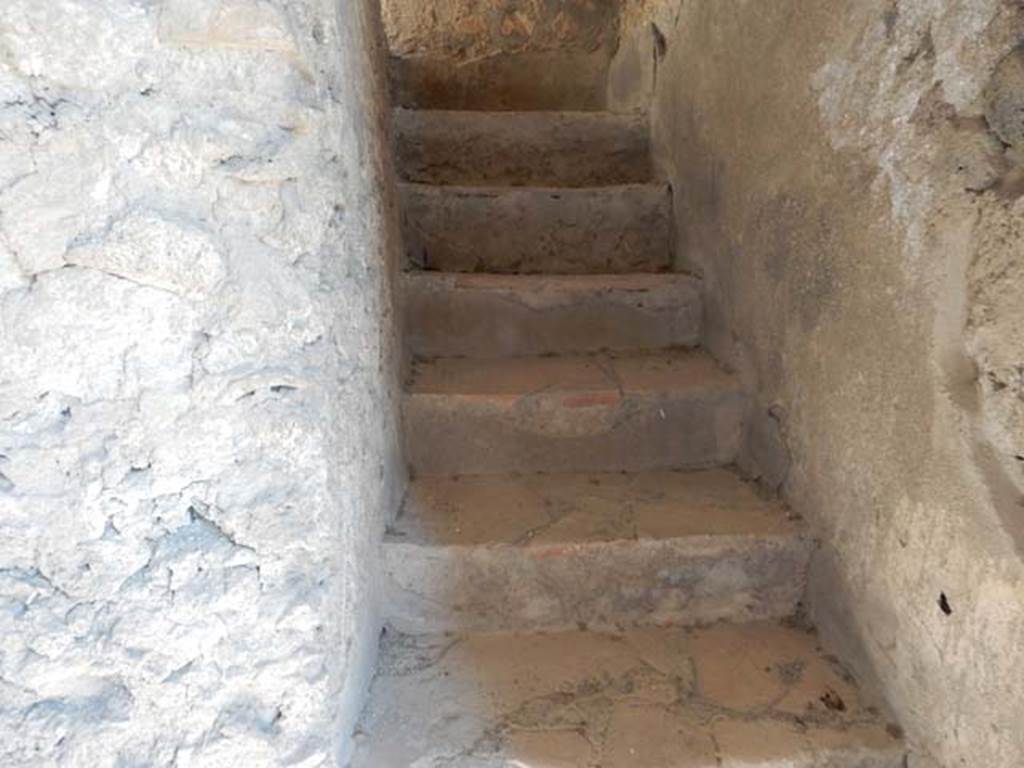 VI.8.23 Pompeii. May 2017. Steps to upper floor on west side of entrance doorway.  
Photo courtesy of Buzz Ferebee.
