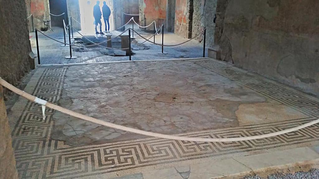 VI.8.23 Pompeii. 2017/2018/2019. 
Looking east across flooring in tablinum towards atrium with impluvium. Photo courtesy of Giuseppe Ciaramella.
