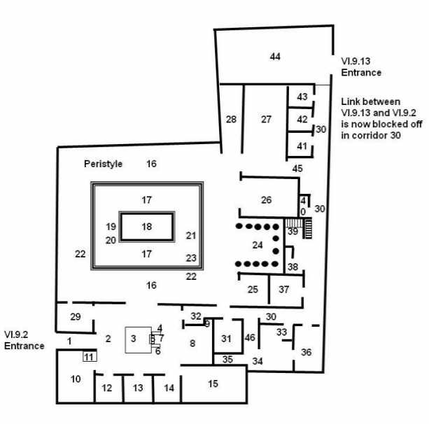 VI.9.2 Pompeii. Casa del Meleagro or House of Meleager
Room Plan