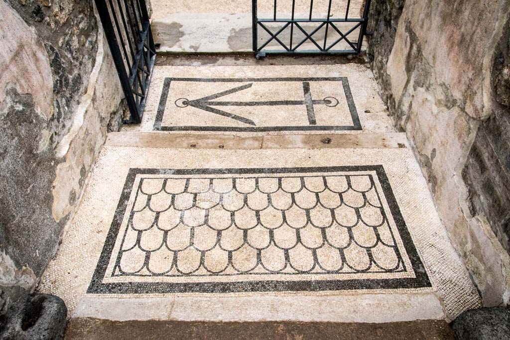 VI.10.7 Pompeii. January 2019. 
Room 1, looking west across mosaic in entrance corridor/fauces towards anchor in vestibule. Photo courtesy of Johannes Eber.
