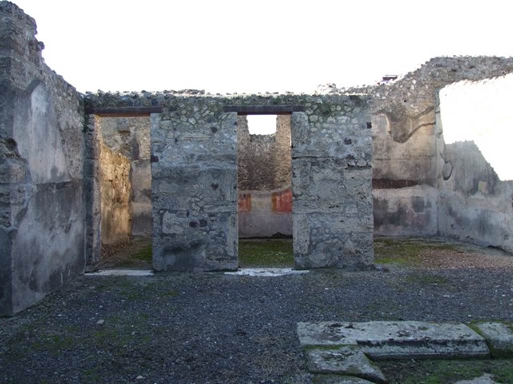 VI.11.9 Pompeii. December 2007. Room 3, looking at doorways to rooms 4, 6 and 7, on west side of atrium. 
