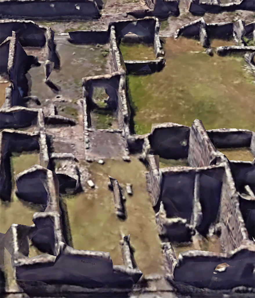 VI.11.17/4 Pompeii. Google Earth. 2023. 
Looking west from entrance doorway of VI.11.17, centre right in lower photo.
On the left in the upper photo is the doorway at VI.11.4.
