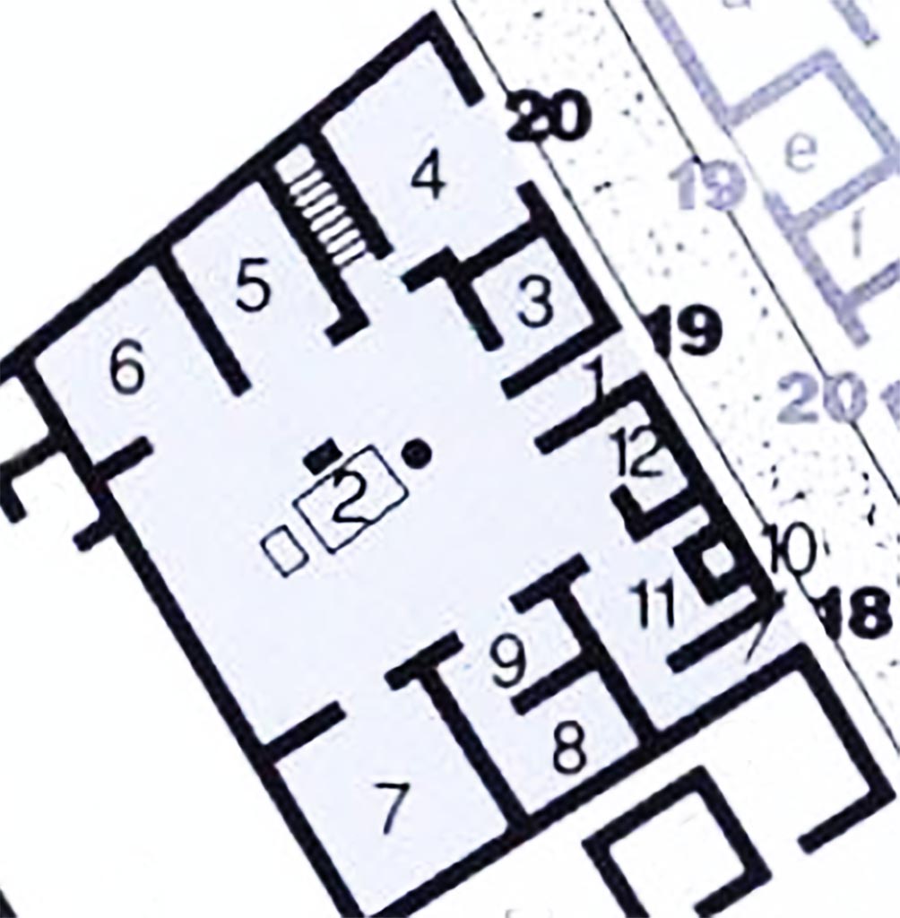 VI.11.18/19/20 Pompeii. Plan.
See Carratelli, G. P., 1990-2003. Pompei: Pitture e Mosaici: Vol. V. Roma: Istituto della enciclopedia italiana, p. 76.
