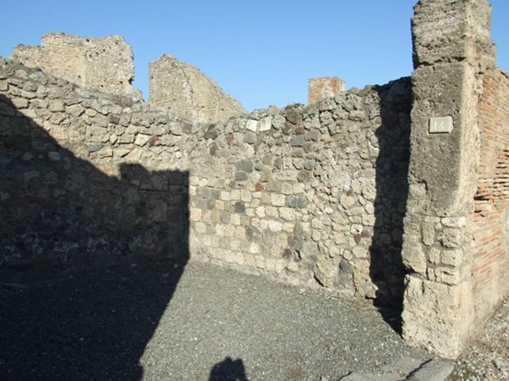 VI.14.14 Pompeii. December 2007. East wall of shop.