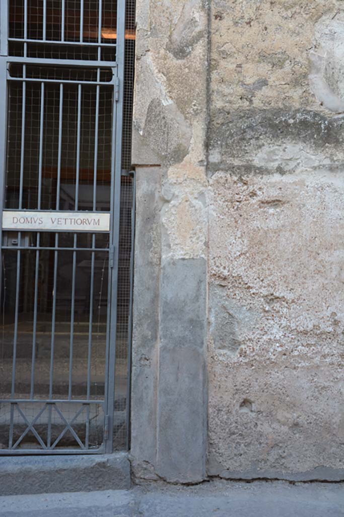 VI.15.1 Pompeii. July 2017. Detail from north side of entrance doorway.
Foto Annette Haug, ERC Grant 681269 DÉCOR.
