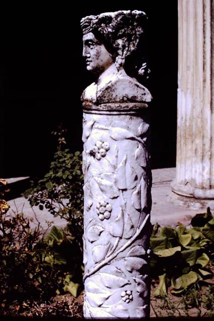 VI.15.1 Pompeii, 1968.  Double bust of Silenus and a bacchante at the top of a herm. Photo by Stanley A. Jashemski.
Source: The Wilhelmina and Stanley A. Jashemski archive in the University of Maryland Library, Special Collections (See collection page) and made available under the Creative Commons Attribution-Non Commercial License v.4. See Licence and use details.
J68f0691
