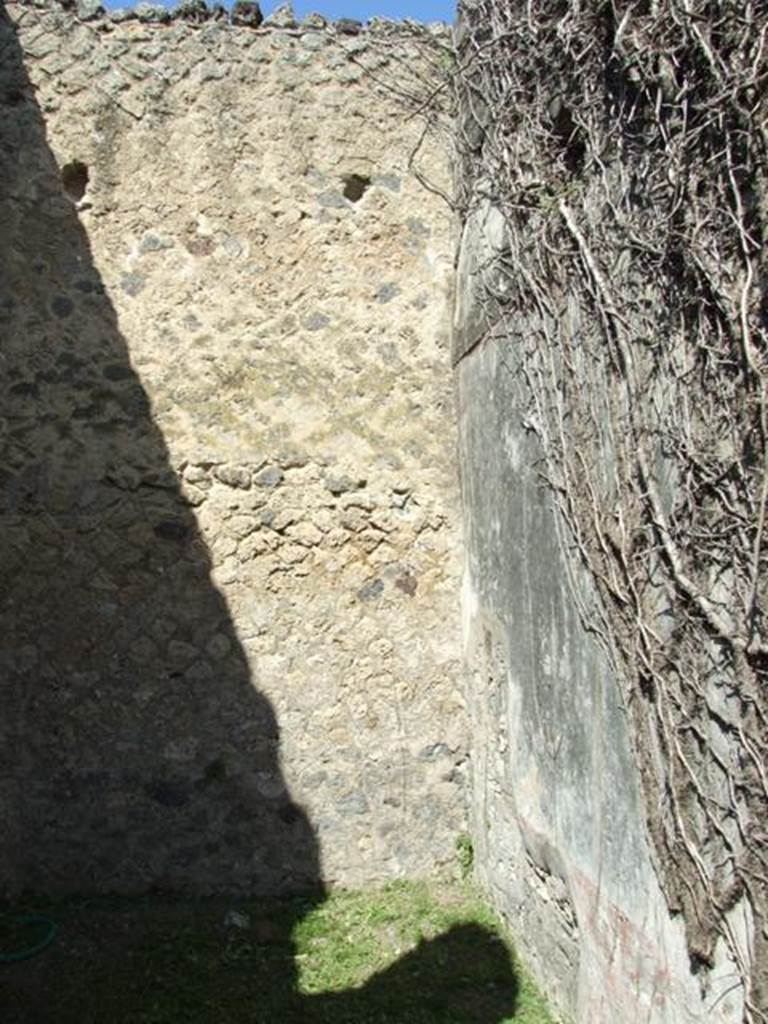 VI.15.5 Pompeii. March 2009. Room 4, north-east corner of cubiculum, and east wall with remains of plaster.